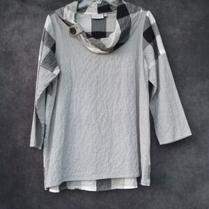 Habitat Women's Tunic Top Small Black White Plaid Stripe Button Artsy Lagenlook